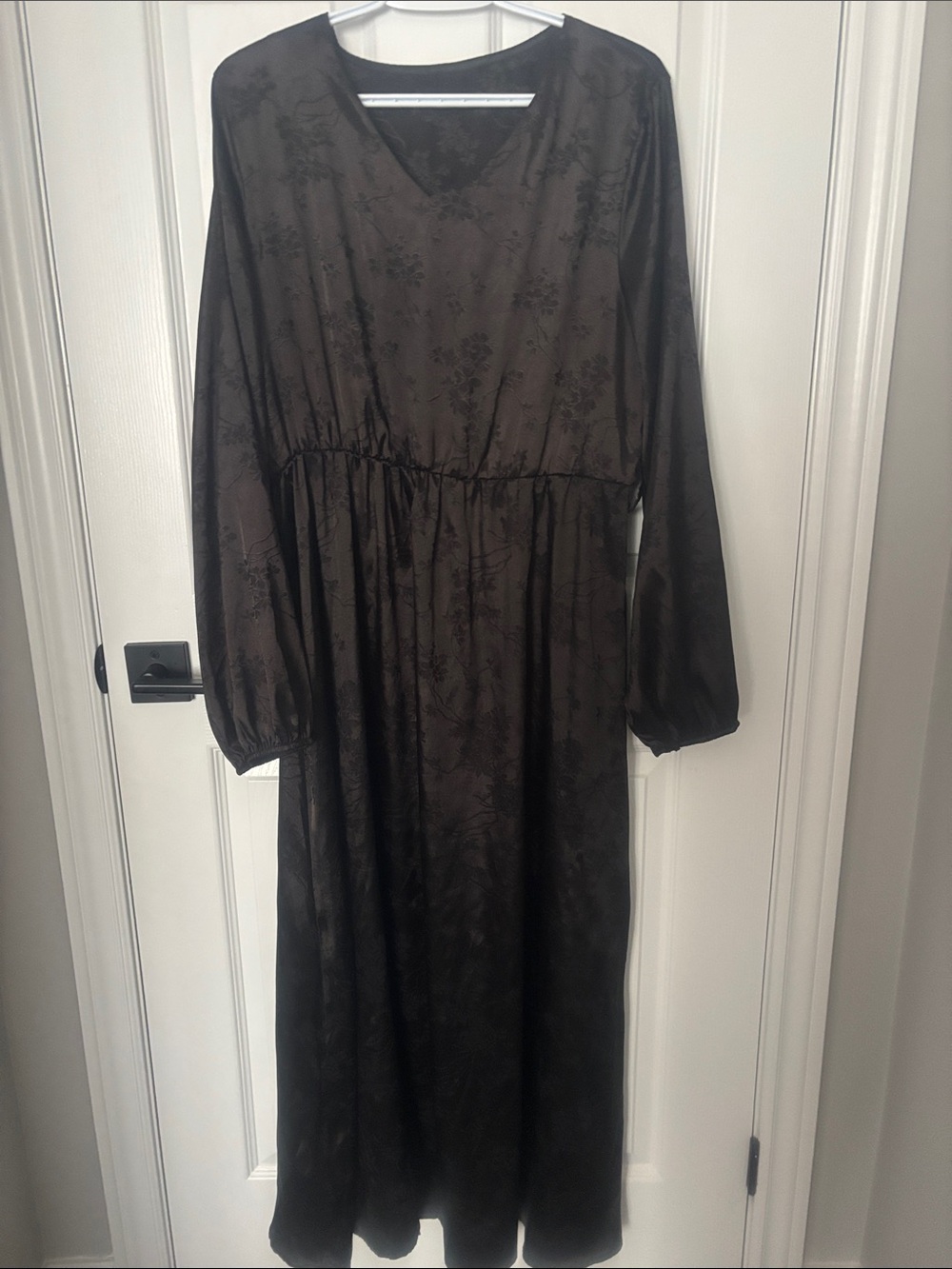 Black Long-Sleeve Floral Jacquard Maxi Dresses